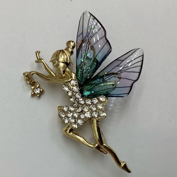 Blue Winged Garden Fairy Brooch - Picture 6 of 6